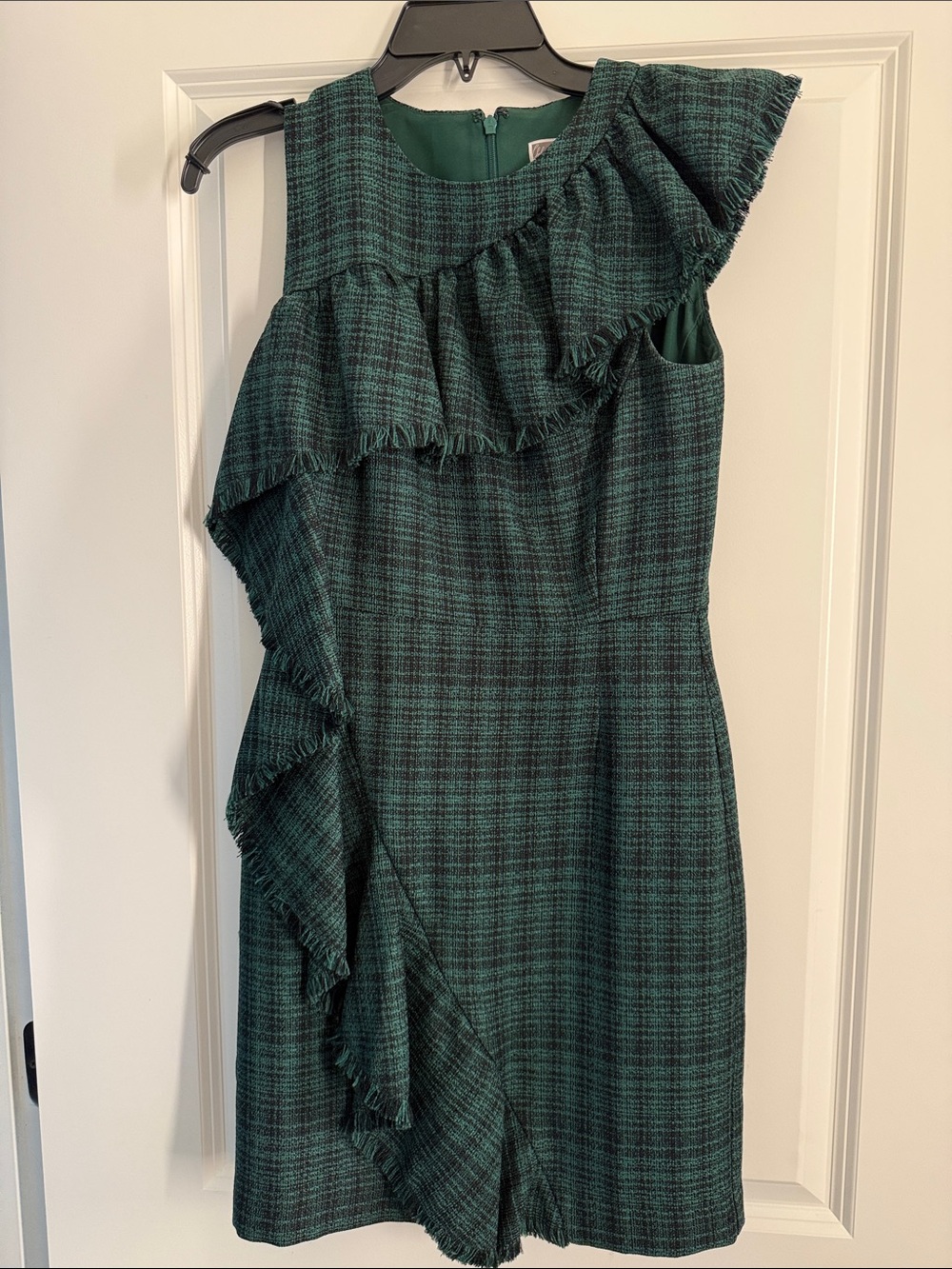Chelsea28 Green Plaid One-Shoulder Ruffle Dress